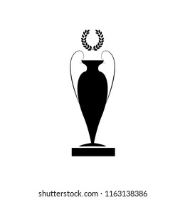 Laurel wreath and cup sign. Modern symbol of victory, award achievement sport. Insignia ceremony awarding of winner tournament. Monochrome template for badge. Design element. Vector illustration