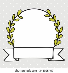Laurel wreath decorative vector frame with white polka dots on grey background