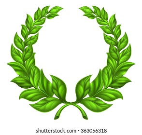 A laurel wreath design element illustration of a circular green wreath made up of two branches