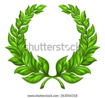 A laurel wreath design element illustration of a circular green wreath made up of two branches