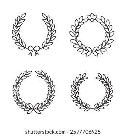  Laurel wreath design element set silhouette