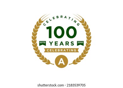 Laurel wreath emblem logo design 100 years celebrating decoration frame icon symbol certificate  