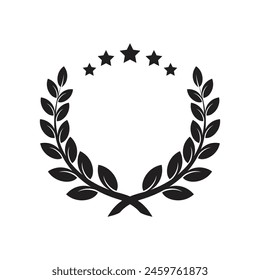 Laurel wreath with five stars, laurel branches, Branch icons, wreath silhouette, award symbol.