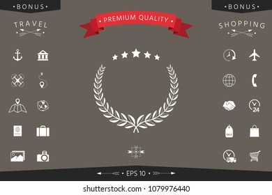 Laurel wreath with five stars - design symbol