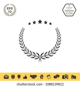 Laurel wreath with five stars - design symbol