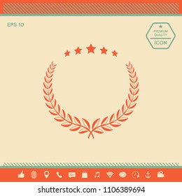 Laurel wreath with five stars - design symbol
