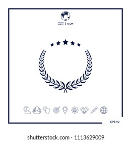 Laurel wreath with five stars - design symbol