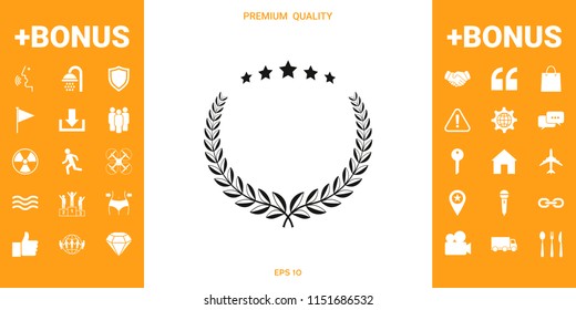 Laurel wreath with five stars - design symbol