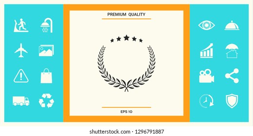 Laurel wreath with five stars - design symbol