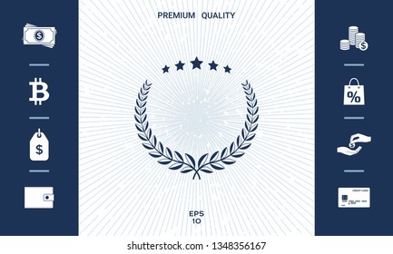 Laurel wreath with five stars - design symbol