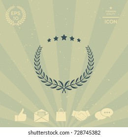 Laurel wreath with five stars - design symbol