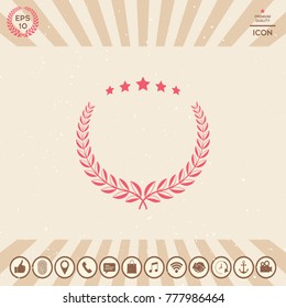 Laurel wreath with five stars - design symbol