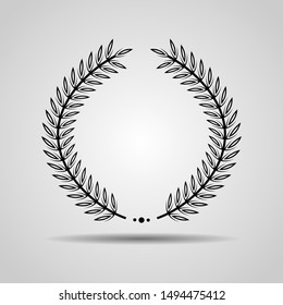 Laurel Wreath floral heraldic element. Heraldic Coat of Arms decorative logo isolated on white background. Wreath leafs crown icon with black color. Vector art and illustration.