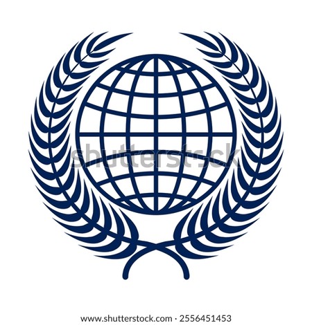 A laurel wreath with a globe sign inside