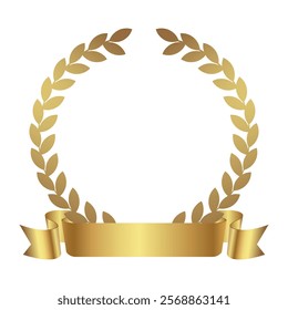 Laurel wreath with gold ribbon on white background. Golden laurel wreath with ribbon.Vector laurel wreath.