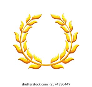 Laurel wreath with golden leaves for game asset or victory award badge, vector icon. Golden laurel wreath for heraldic crown emblem, best award or top reward and game winner triumph asset symbol