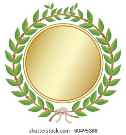 Laurel wreath with golden medal and a rope knot