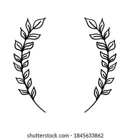 Laurel wreath with hand drawn branches and leaves. Award and victory icon. Heraldic symbol. Vector illustration.