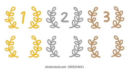 Laurel wreath handwritten style ranking icon set, vector illustration