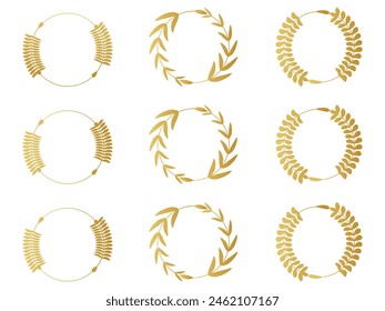 Laurel wreath  honor vector in golden and black circle on white isolated background