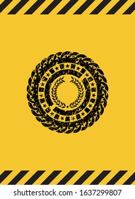 laurel wreath icon black grunge emblem with yellow background. Vector Illustration. Detailed.