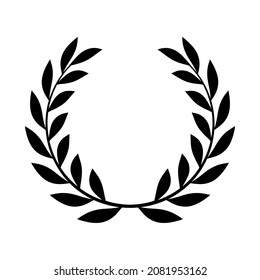 Laurel wreath icon. Black winner symbol of distinction champion of competition. Highest product certification and outstanding vector anniversary emblem