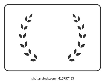 A laurel wreath icon border. Symbol of victory and achievement. Vintage design element for medal, award, coat of arms. Logo champion insignia in frame. Branch, isolated on white. Vector illustration.