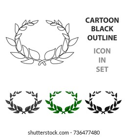 Laurel wreath icon in cartoon style isolated on white background. Greece symbol stock vector illustration.