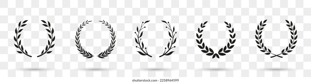 Colección de iconos de la corona de laurel con sombra. Leyenda laurel de éxito