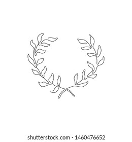 Laurel wreath icon, continuous line drawing, tattoo, print for clothes and logo design, silhouette single line on a white background, isolated vector illustration.