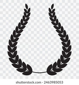 Laurel wreath icon design isolated on transparent background. Round border with wreath symbols, silhouette vector. Laurel wreath award.  Leaf border, Green laurel wreath design. Vector illustration.