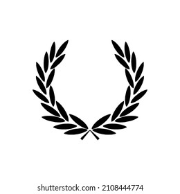 Laurel wreath icon. Emblem made of laurel branches. Laurel leaves symbol of high quality olive plants. Sign isolated on white background. Vector illustration