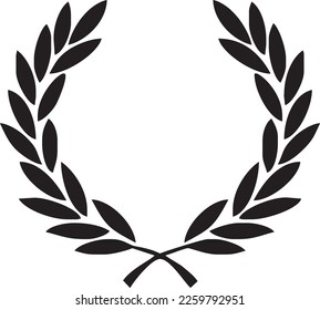 Laurel wreath icon. Emblem made of laurel branches. Laurel leaves symbol of high quality olive plants. Sign isolated on white background. Vector illustration