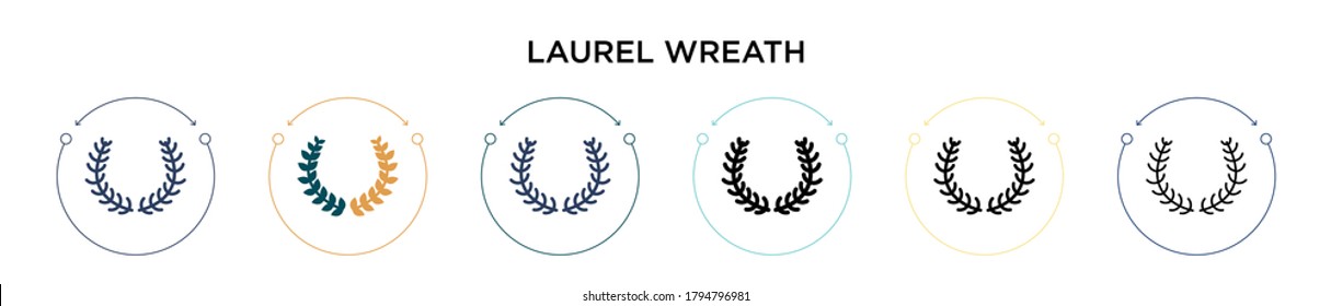 Laurel wreath icon in filled, thin line, outline and stroke style. Vector illustration of two colored and black laurel wreath vector icons designs can be used for mobile, ui, web