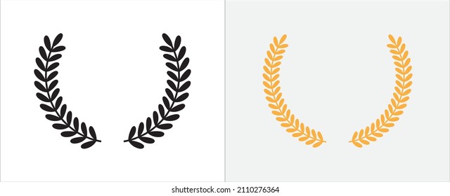 Icono de la corona de laurel. Icono vectorial de floración. Diseño de la corona de hojas redondas para la cresta de trofeo, el borde de galardones y logros. Colección de ilustraciones vectoriales.