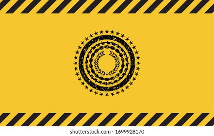 laurel wreath icon grunge black emblem with yellow background, warning sign. Vector Illustration. Detailed.