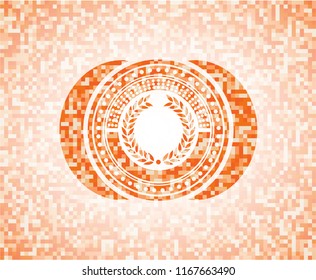laurel wreath icon inside abstract orange mosaic emblem