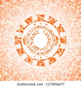 laurel wreath icon inside abstract orange mosaic emblem with background