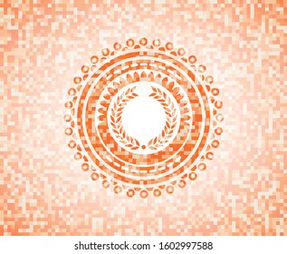 laurel wreath icon inside abstract orange mosaic emblem with background