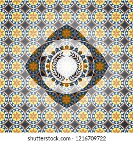 laurel wreath icon inside arabesque emblem background. arabic decoration.