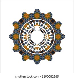 laurel wreath icon inside arabic style badge. Arabesque decoration.