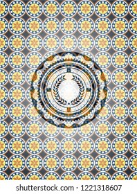 laurel wreath icon inside arabic badge. Arabesque decoration.