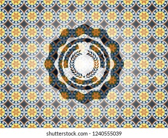 laurel wreath icon inside arabic style emblem. Arabesque decoration.