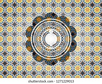 laurel wreath icon inside arabic style badge. Arabesque decoration.