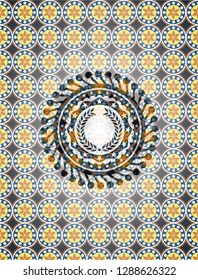 laurel wreath icon inside arabic style badge. Arabesque decoration.