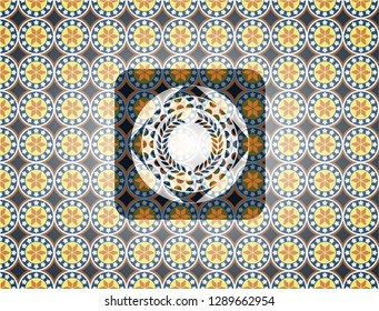laurel wreath icon inside arabic badge. Arabesque decoration.
