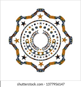 laurel wreath icon inside arabic badge. Arabesque decoration.