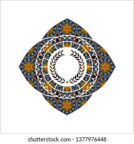 laurel wreath icon inside arabic emblem background. Arabesque decoration.
