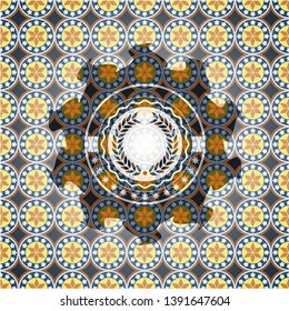 laurel wreath icon inside arabic emblem background. Arabesque decoration.