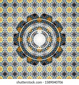 laurel wreath icon inside arabic badge background. Arabesque decoration.
